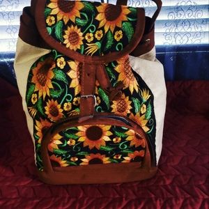 Handmade Embroidered Backpack: Sunflower Design